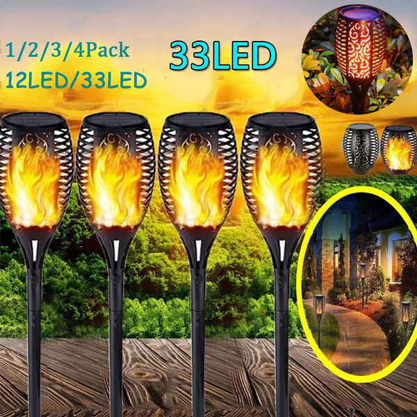 4Pack Solar Torch Flame Dancing Light LED Flickering Flame Lamp Outdoor Garden 