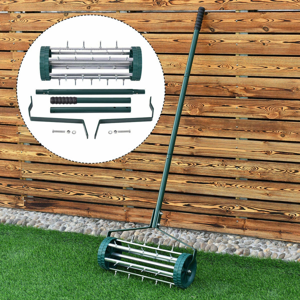 Heavy Duty Rolling Garden Lawn Aerator Roller Home Grass Steel Handle ...