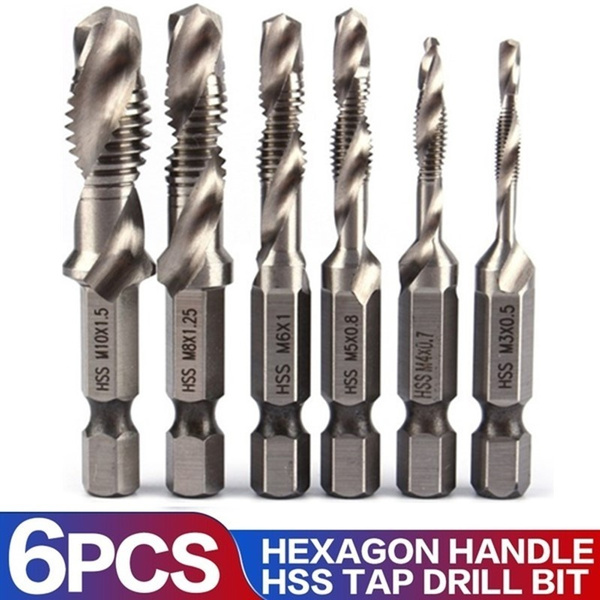 Accessory 6PCS/Lot HSS Drill Bit Metric Thread M3 M4 M5 M6 M8 M10 Titanium Coated Tap Bits 1/4 Hex Shank for Drilling Useful 