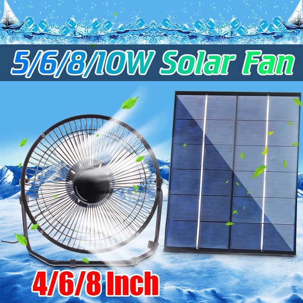 4/6/8 Inch USB Solar Panel Iron Fan Powered For Outdoor Home Cooling Ventilation 