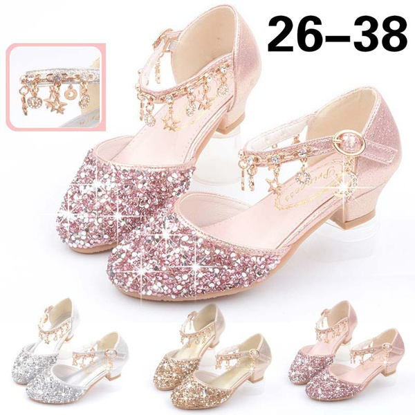 AIYIMEI Kids Girls Princess Shoes Bling Low Heel Dress Bridesmaid Sandals Elegant Comfy Latin Tango Dance Shoes Single Shoes