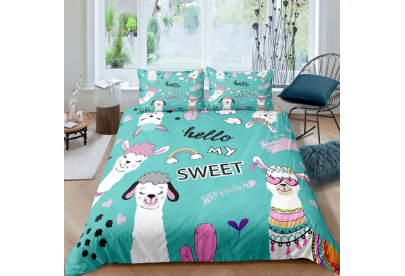 Alpaca Queen Cartoon Girly Single Double King Duvet Cover Set Pillow Case Bed