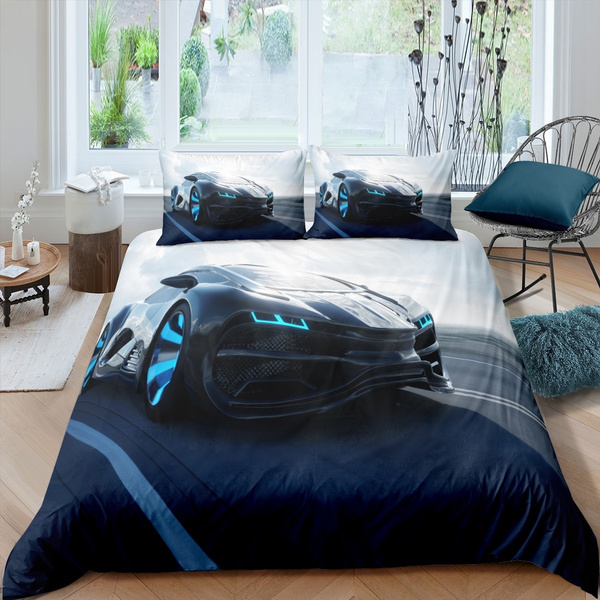 Extreme Sports Theme Comforter Cover, Race Car Bedding Queen Size