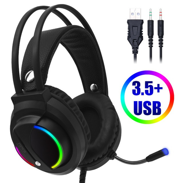 Gaming Headsets Gamer Headphone 7.1 Surround Sound Stereo Wired Earphones  USB Mic Colourful Light For PS4