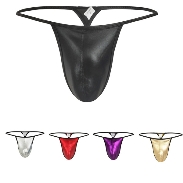 Male Thongs Penis Pouch Faux Leather Underwear Sexy Men Low Rise Thong ...