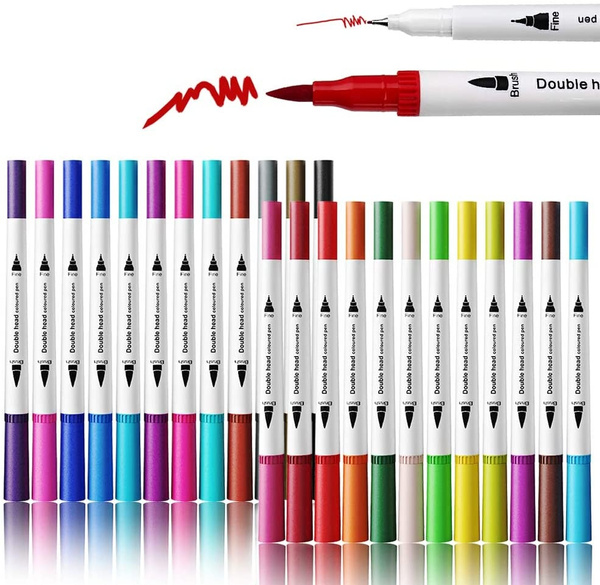 Dual Tip Brush Marker Pens 24 Colors,Brush Tip with Fineliner 0.4 ...