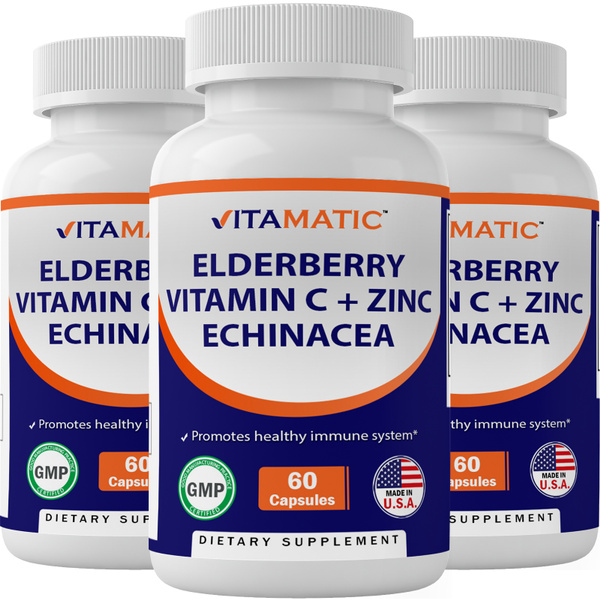 3 Pack Vitamatic Elderberry Zinc Vitamin C Echinacea Extract 60