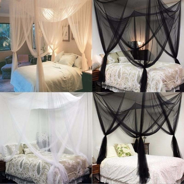 Large 4 Corner Post Bed Canopy Mosquito Net Full Queen King Size Netting Bedding 