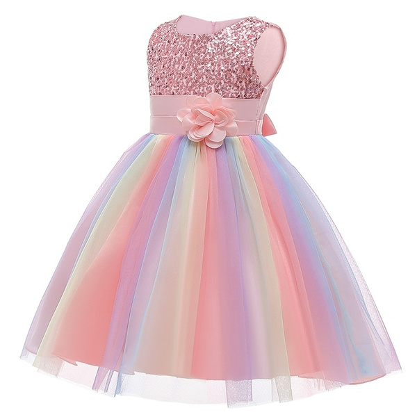 Girls Wedding Party Sequined Dress Lace Colorful Carnival Birthday ...