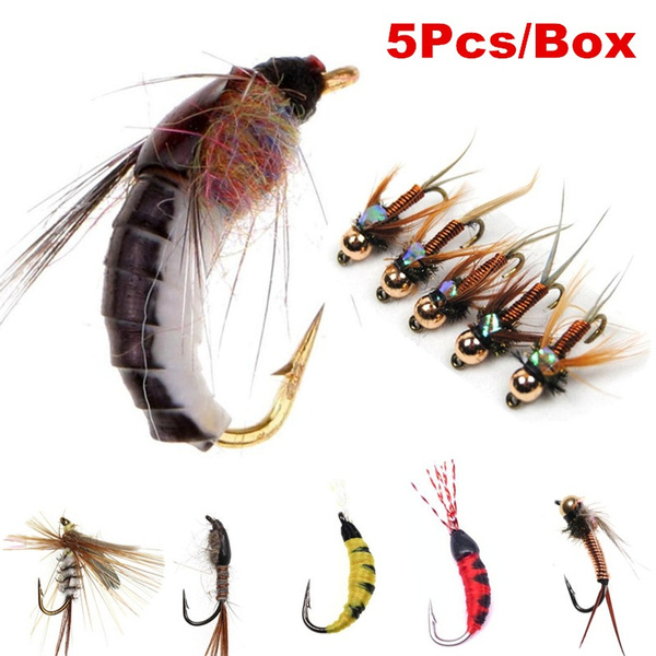 5Pcs/Box Realistic Nymph Scud Fly for Trout Fishing Nymphing Artificial Insect  Bait Lure Caddis Nymph Fishing Fly
