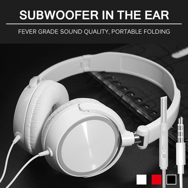 Wired Headphones With Microphone Over-Ear Headsets Bass Sound Music ...
