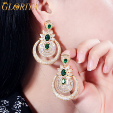 Green, Fashion, tanzanite, golden earrings