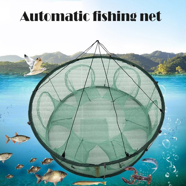 Automatic Fishing Net Trap Cage Round Shape Durable Open Fish Mesh Crab  Crayfish Lobster Trap Fish Storage Bag Fishing Accessories