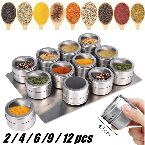 4 6 9 12pcs Magnetic Spice Jars with Wall Mounted Rack Tray