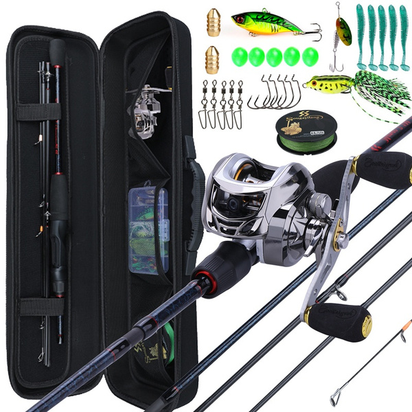 Sougayilang fishing rods and reels 5 Piece Carbon Rod Baitcasting Reel  Travel Fishing Rod Set with Full Kits Carrier Bag for Freshwater Fishing
