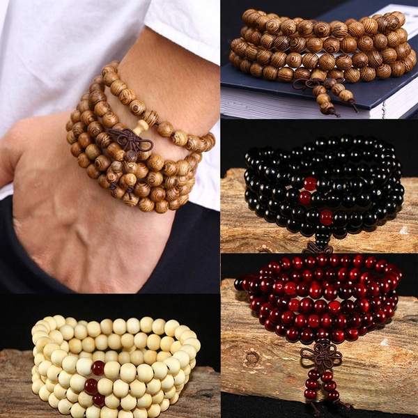 Linlin Natural Sandalwood 8mm Beads Bracelets 108 Wood Beads Buddha Prayer Jewelry A