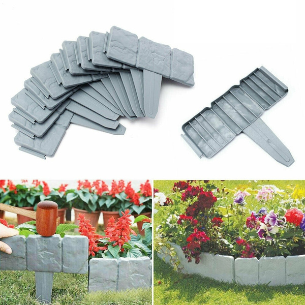 10Pcs Cobbled Stone Effect Plastic Garden Lawn Edging Plant Border ...