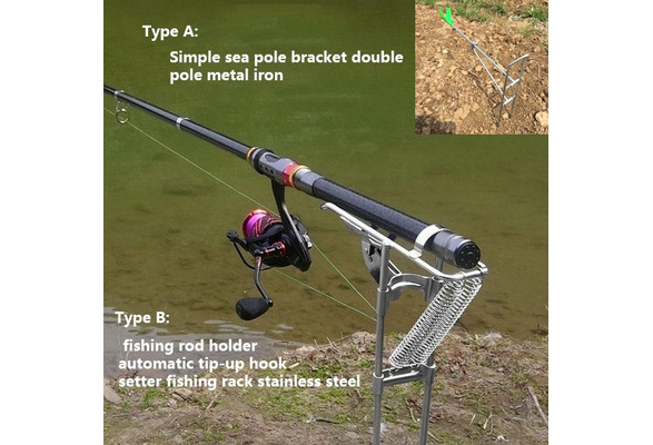 Fishing Rod Holder Automatic Tip-up Hook Setter Fishing Rack Stainless  Steel Simple Sea Pole Bracket Double Pole Metal Iron