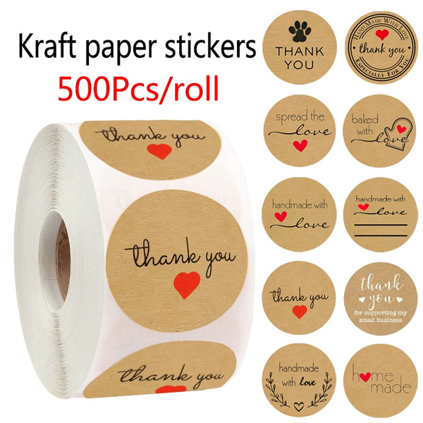 500Pcs/Rolls "Thank You" Craft Packaging Seals Kraft Sealing Sticker Label New 