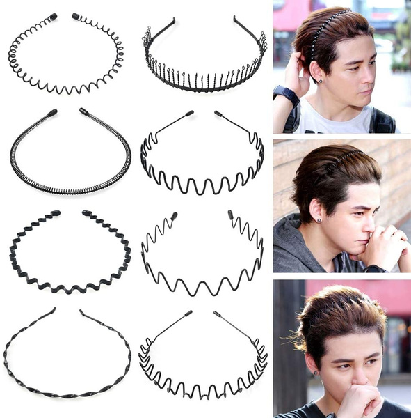 Hair Hoop 6 PC Wave Headband Hair Hoop Metal and Plastic Multi-style Wave Headband Black Wavy Comb Hair Band Accessories for Men and Women