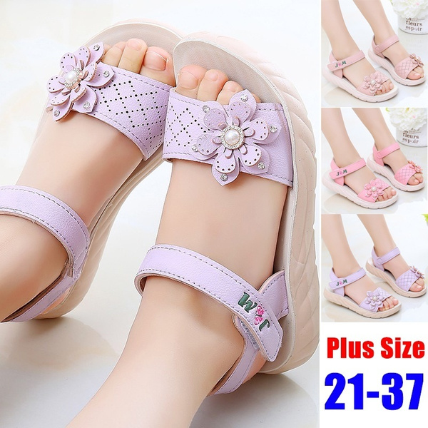 Details about   Kids Girls Summer Flowers Flats Sandals Beach Princess Child Peep Toe Shoes 0406 