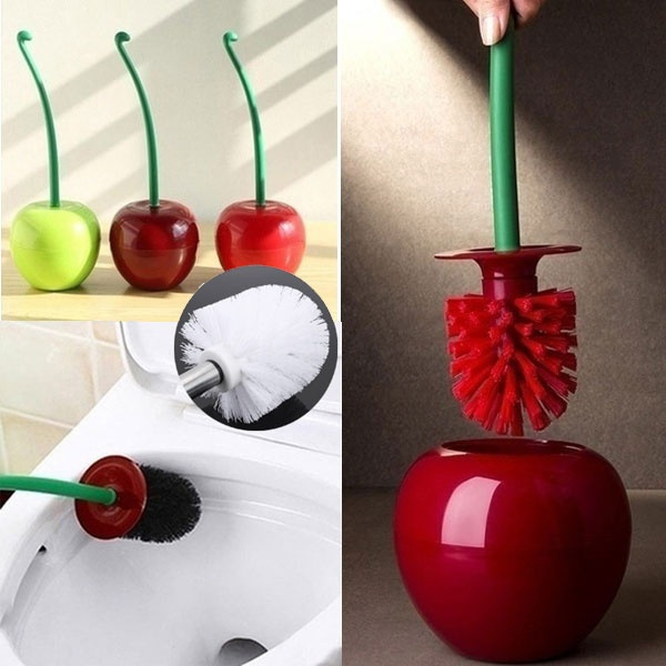 Creative Lovely Cherry Shape Lavatory Brush Toilet Brush & Holder Set 