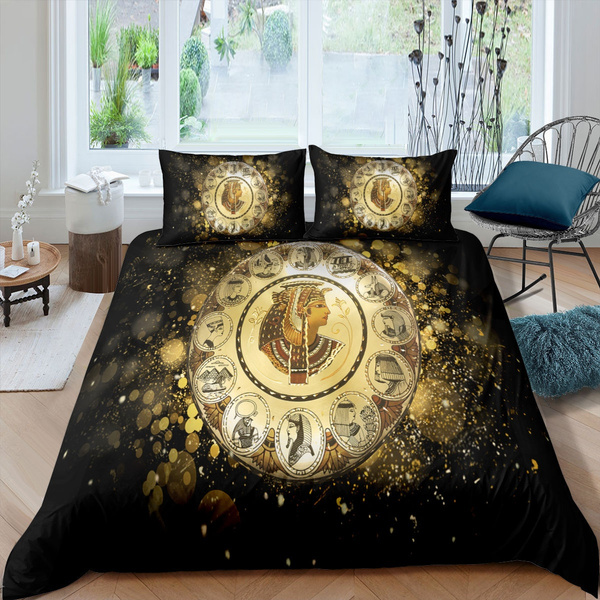 Gold Glitter Indian Comforter Cover, Native American Style Duvet Cover