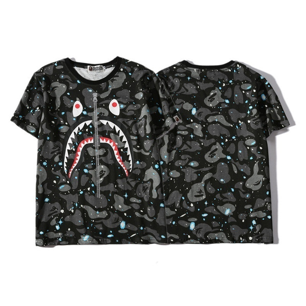 Brand Men Fashion Camouflage Star Shark Print T-Shirts Hip Hop ...