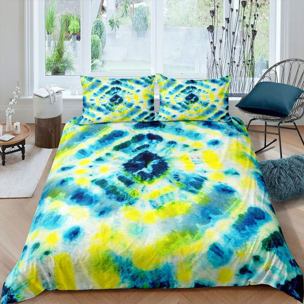 HipBee Tie Dye Bedding Sets Queen Size,3 Piece Soft Blue Psychedelic Art Tie Dyed Duvet Cover Set for Teens Boys Girls,NO Comforter