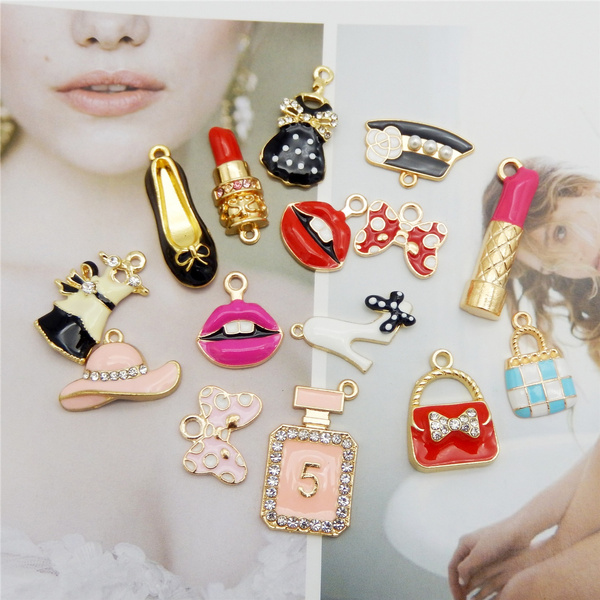BNRESALE Women Lipstick Perfume Makeup Enamel Charms for Jewelry Making DIY Bracelet Necklace Gift Craft, 30pcs
