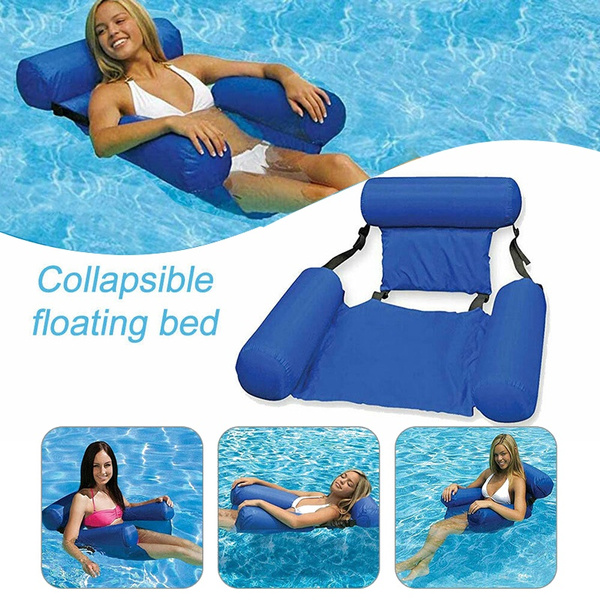 Inflatable Swimming Floating Chair Pool Seats Foldable Water Bed Lounge Chair^&