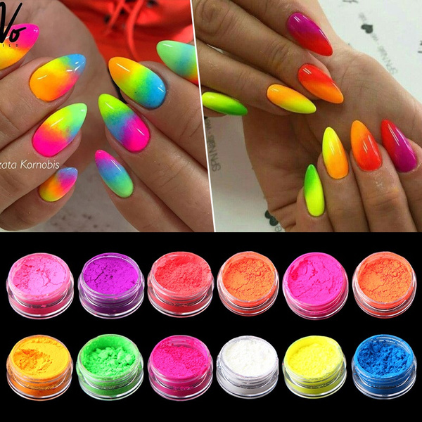 Neon Colors Phosphorescent FLUORESCENT Powder Glow In Dark Nail Art  Acryllic Nails, Wish