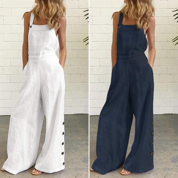 Esbelle Womens Fashion Jumpsuits Casual Sleeveless Spaghetti Strap Rompers Wide Leg Pants with Two Pockets Boho Overalls