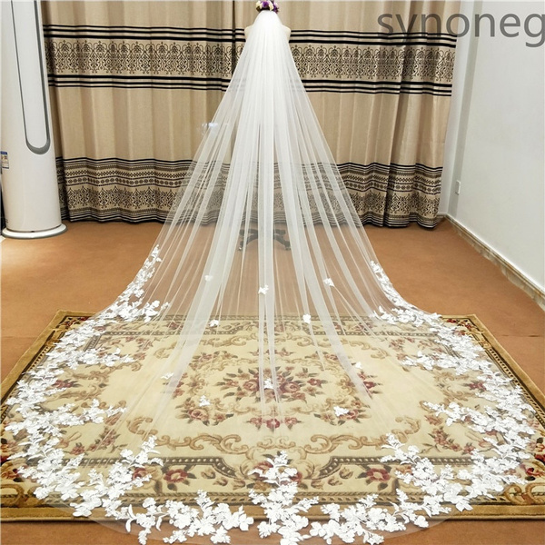 Charming Chapel Veil 3M Long Lace Edge Tulle Bridal Wedding Veils+