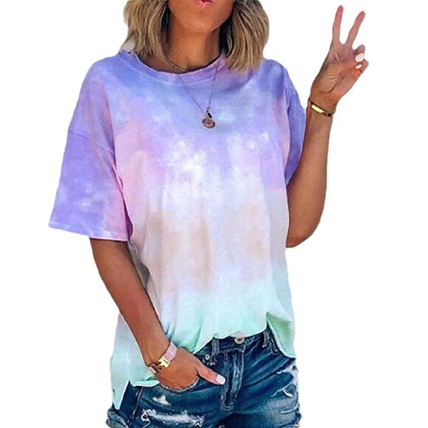 S-5XL Tie-Dye Rainbow T-Shirt Women's Fashion Summer Short Sleeve Crew-Neck  Colourful Casual Tee Tops Multicolor Tshirt Ropa De Mujer | Wish