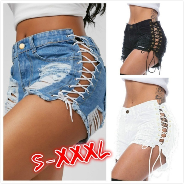 Sexy Summer Ladies Denim Shorts Women's High Waist Ripped Denim Pants - The  Little Connection