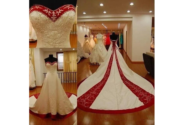 Red and White Corset Wedding Dresses