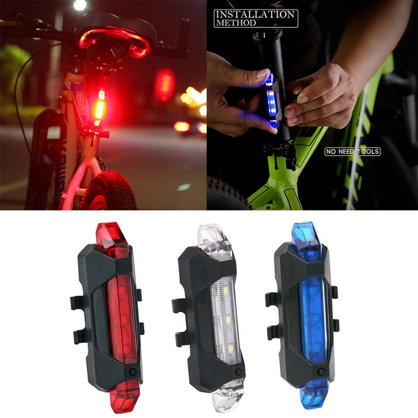 5 LED USB Rechargeable Bike Tail Cycling Warning Rear Lamp Light Bicycle Safety 