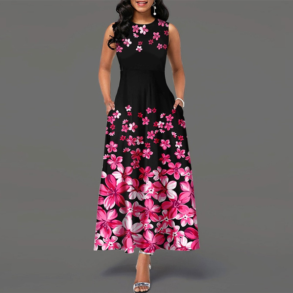 Floral pocket clearance sleeveless maxi dress