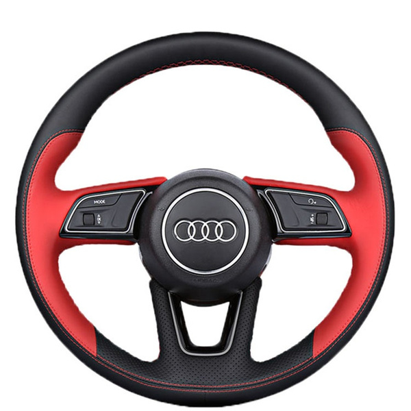 Hand Sew Black Leather Suede Steering Wheel Cover for Audi A3 8P A4 B8 A5 B43