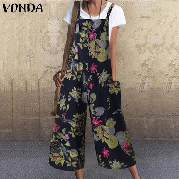 VONDA Women's Jumpsuits Casual Loose Dungarees Sleeveless Playsuits Baggy Overall