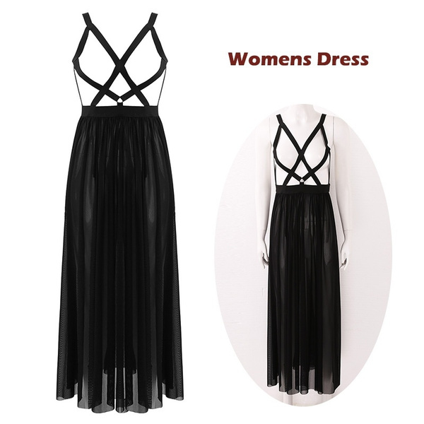 Women High Split Sheer Mesh Maxi Dress 