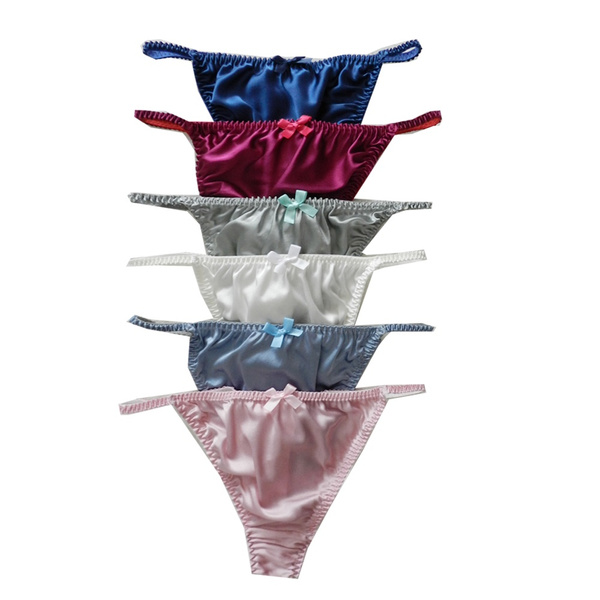 Yavorrs 6pcs Women's 100% Silk Panties G-Strings Thongs Size S M L