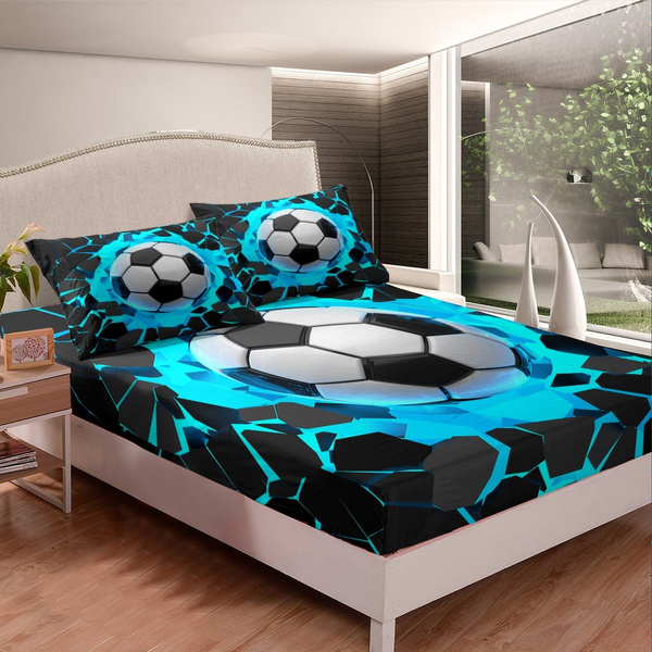 Football Bed Sheet Set For Sports Theme, Soccer Bedding Twin