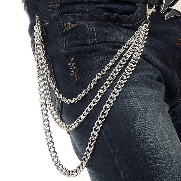 Walbest Cool Men Women Pants Multi-layer Chain Hip Hop Anti-Lost Wallet  Chain Punk Rock Waist Chain Jeans Trousers Belts Keychain Motorcycle Gothic
