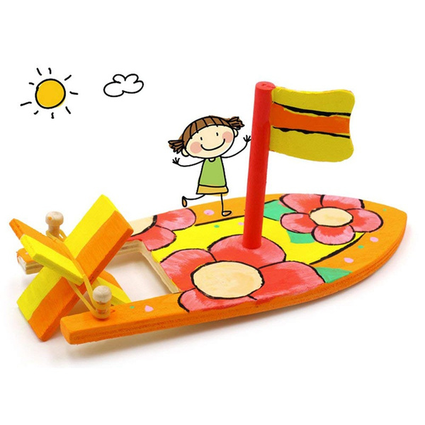 DIY Kits Wooden Sailboat Ship Model Painting Educational Children Kids