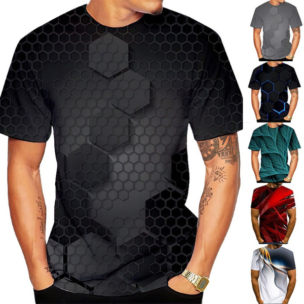 Cool Mens 3D Printed Crew Neck Summer Tees Tops Short-Sleeve T-Shirt Sport