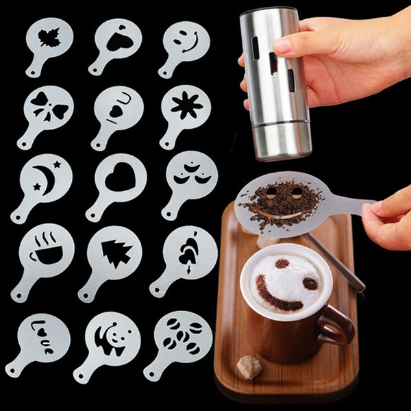 8/12/16Pcs/Set Printing Flower Mold Coffee Drawing Model Creative Cappuccino  Foam Spray Kitchen Accessories Plastic Cooking Tool