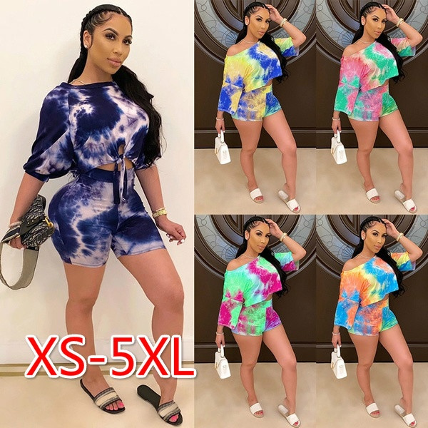 Summer Fashion Printed Two Piece Set Womenoff Shoulder Short