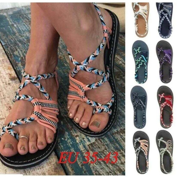 Breathable bandage beach flat hot sale sandals